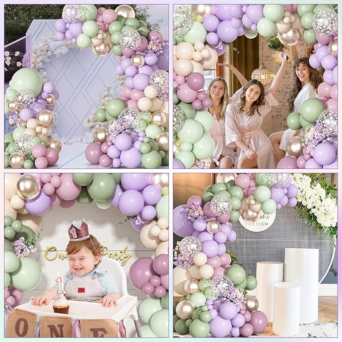 Ouddy Party Dusty Green Purple Pink Balloons Garland Arch Kit,