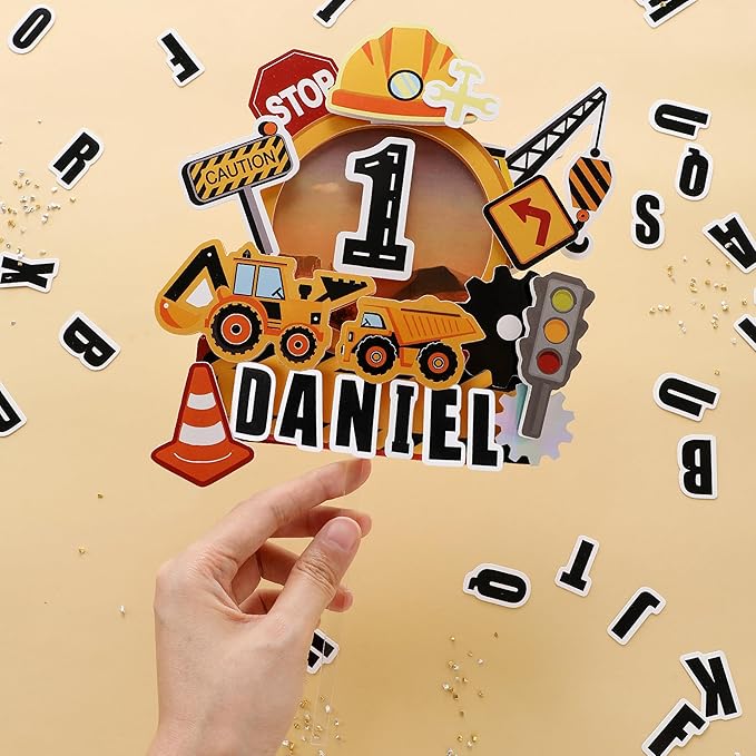 Construction Personalized Cake Topper 3D Dump Truck Crane Theme