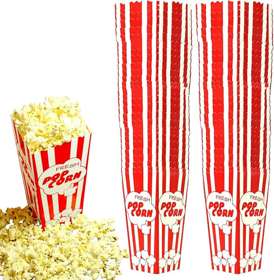 60 Movie Night Popcorn Paper Boxes Buckets 7.75 Inches Tall Large