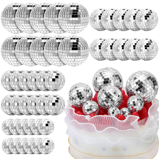 Geetery 70 Pcs Disco Ball Cake Topper Various Sizes Reflective Mirror