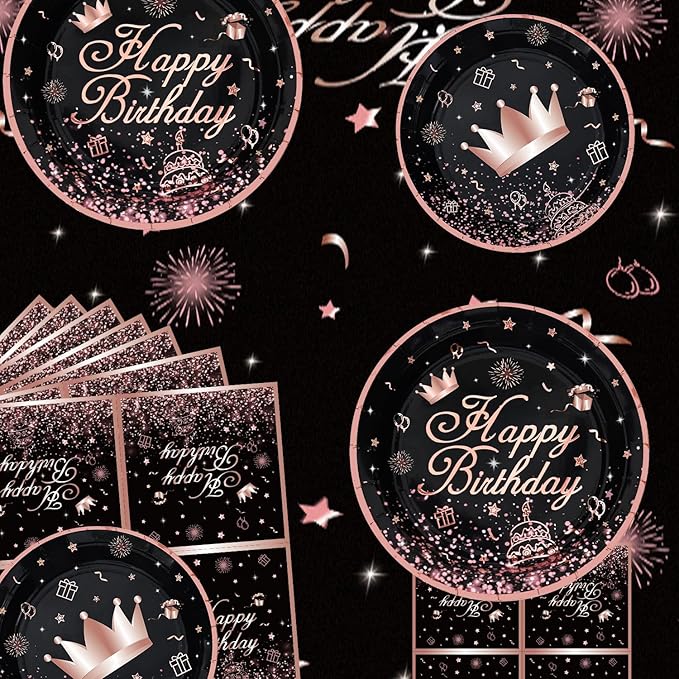 123 Pack Black and Rose Gold Party Supplies Pink Birthday Party