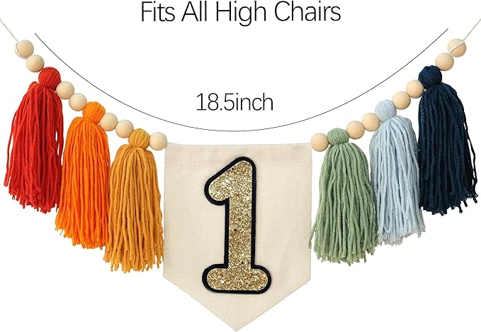 Handmade Rainbow 1st Birthday HighChair Banner Colorful Party