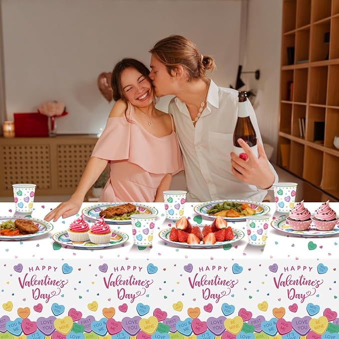 Valentine's Day Party Decorations Set Inclued with Plates Tablecloth