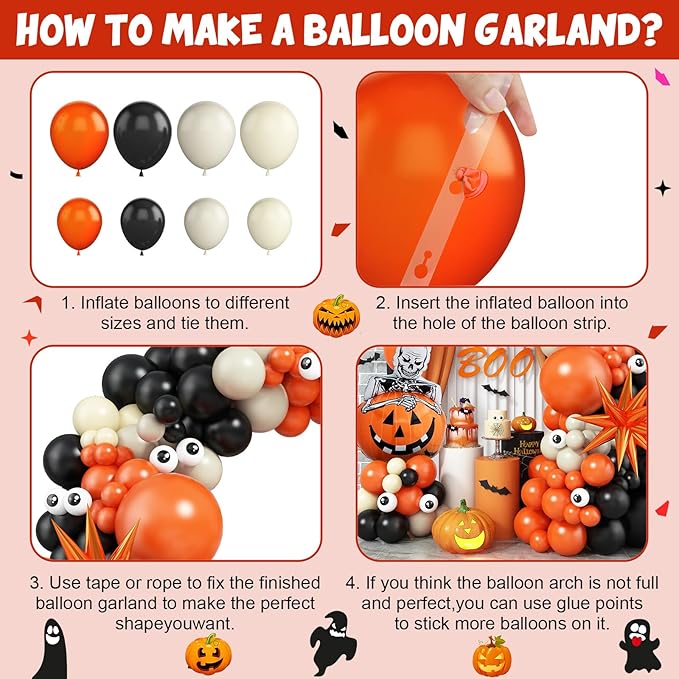 Halloween Balloon Arch Kit with Pumpkin Explosion Star Foil Balloons