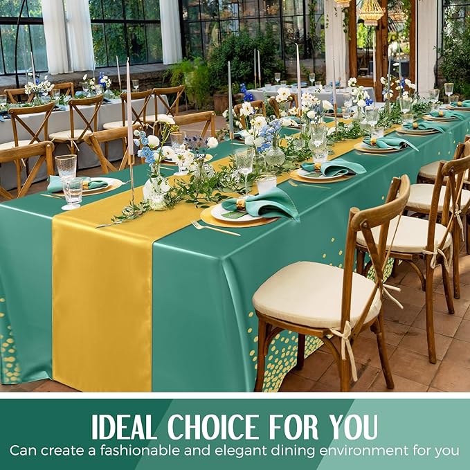Breling 8 Pack Green and Gold Disposable Plastic Tablecloths and