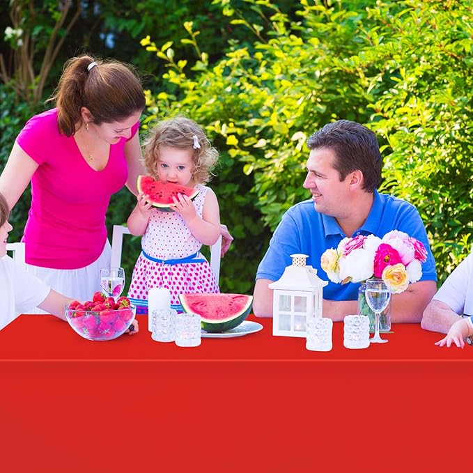 16 Pack Red Plastic Tablecloth for Rectangle Tables, Premium