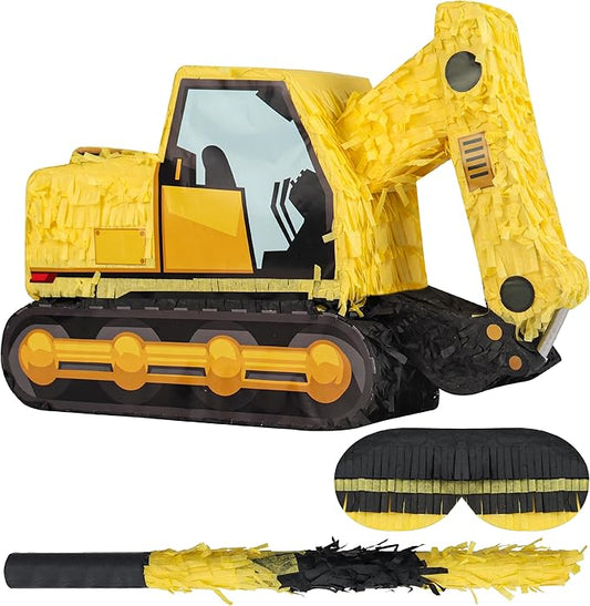 Excavator Pinatas Bundle with a Blindfold and Bat 16.5x11x4.7 inch