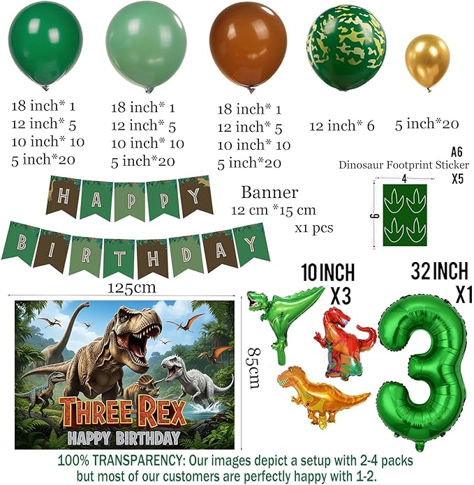 T Rex Dinosaur Birthday Decorations include Hunter Green Brown Gold