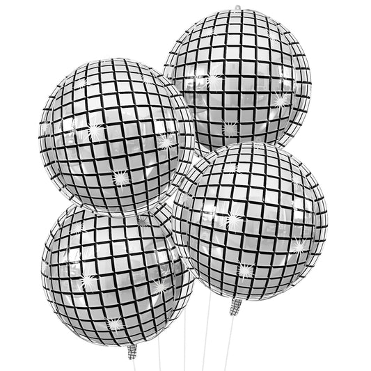 Disco Ball Balloons 4PC,Foil Disco Balloons 22 Inch 4D Round Meta Meta