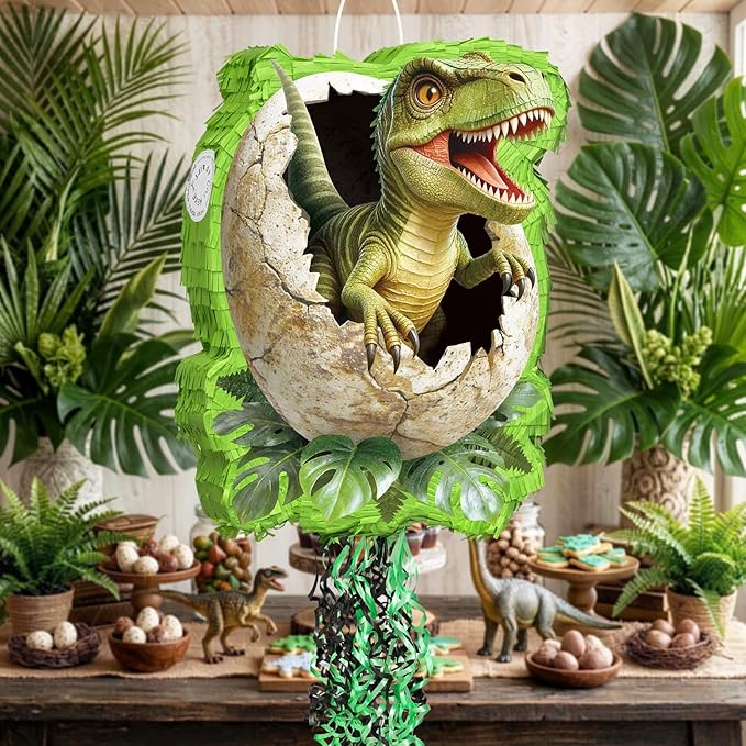 WERNNSAI Dinosaur Egg Piñata - Trex Piñata with Blindfold and Bat for