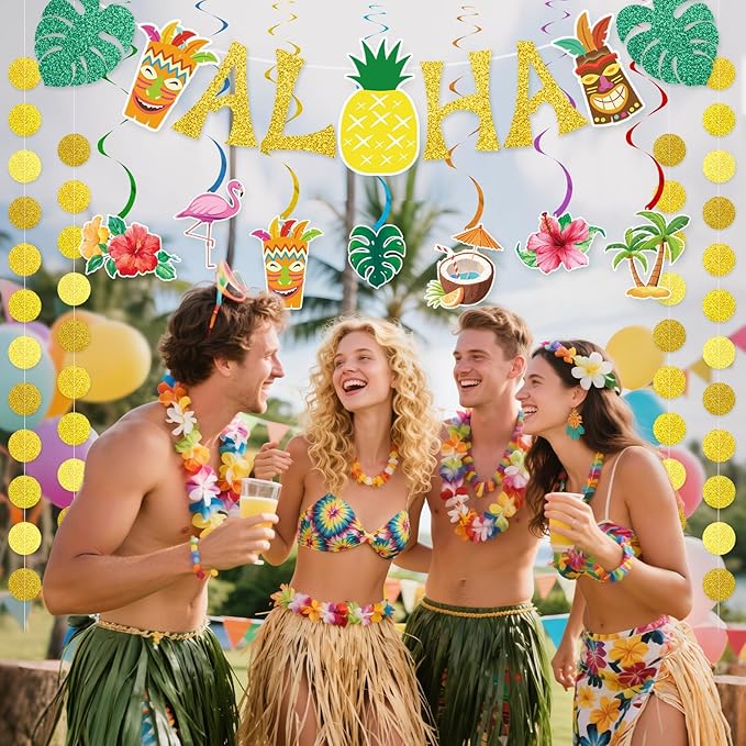 Pre Strung Hawaiian Aloha Party Banner Decorations Large Flamingo