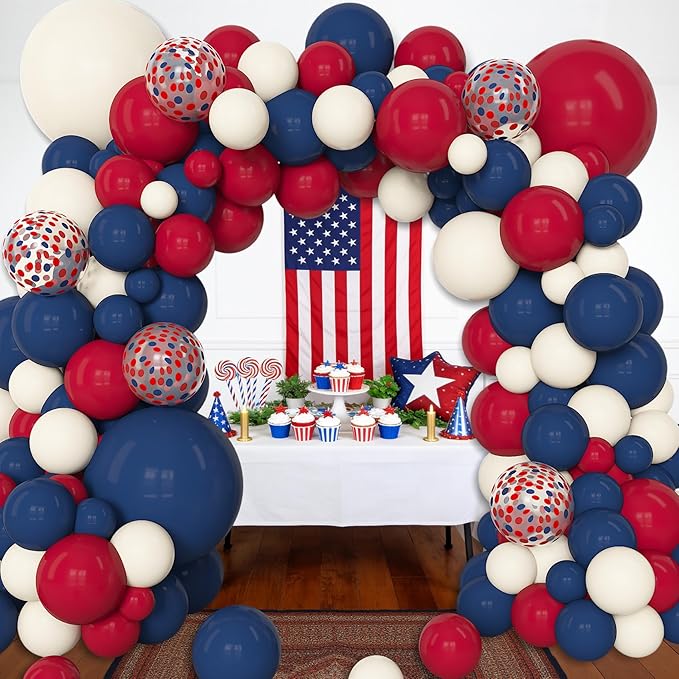 Amandir 153Pcs Red White Blue Balloon Arch Kit, Different Sizes 18 12