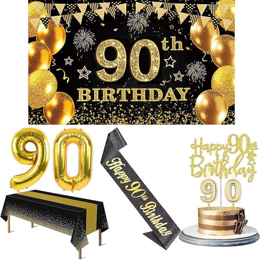 90th Birthday Decorations Men Women with 90th Birthday Banner Black
