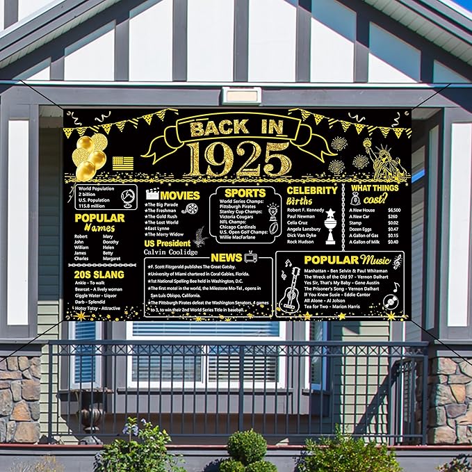 DARUNAXY 101st Birthday Black Gold Party Decoration, Back in 1925