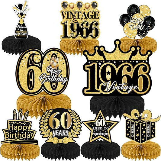 9Pcs 60th Birthday Party Decorations - 60th Birthday Decor Men Women