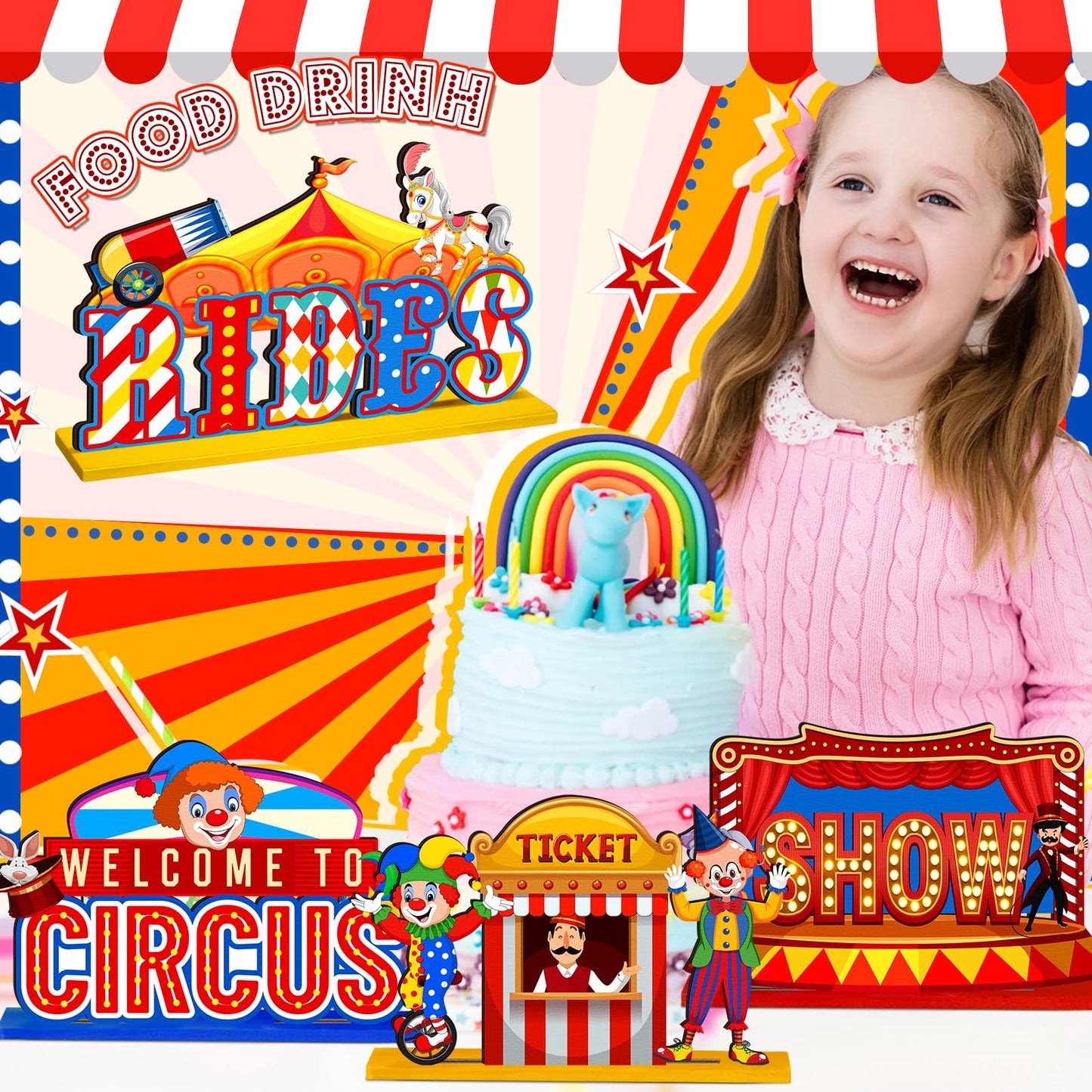 Quzzil 6 Pcs Circus Carnival Party Decorations Carnival Centerpieces