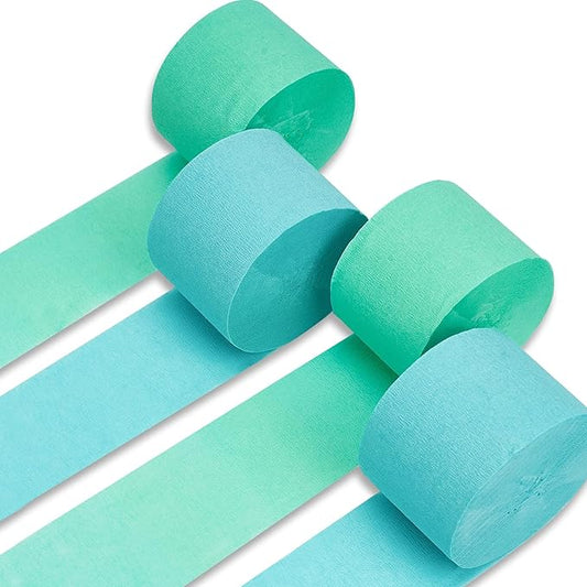 PartyWoo Mint Green Crepe Paper Streamers 4pcs 328ft Pack of Light