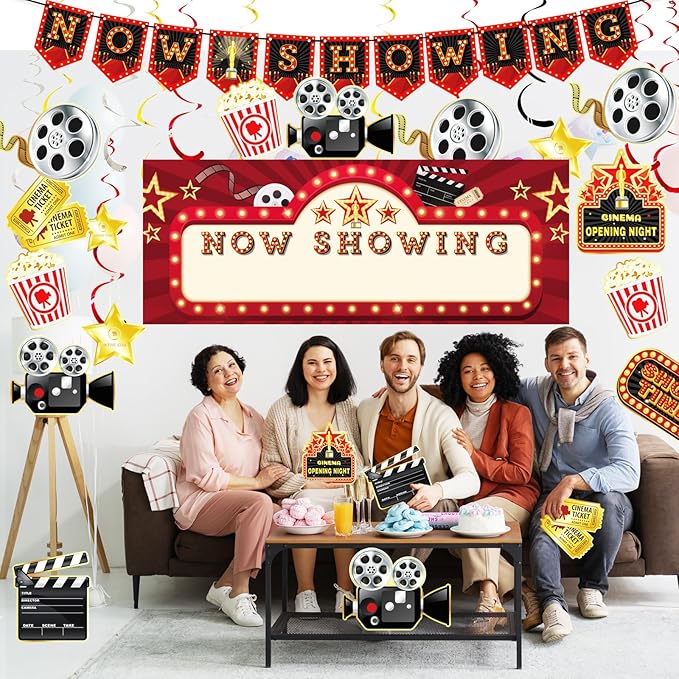 Movie Night Party Decorations Kit 60 Pcs Now Showing Banner Hanging