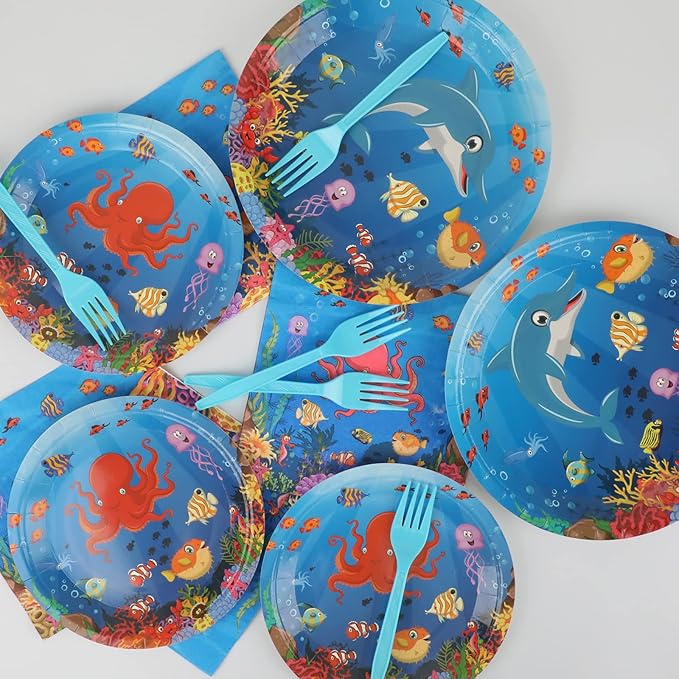 96 Pcs Ocean Under the Sea Plates and Napkins Party Supplies Ocean