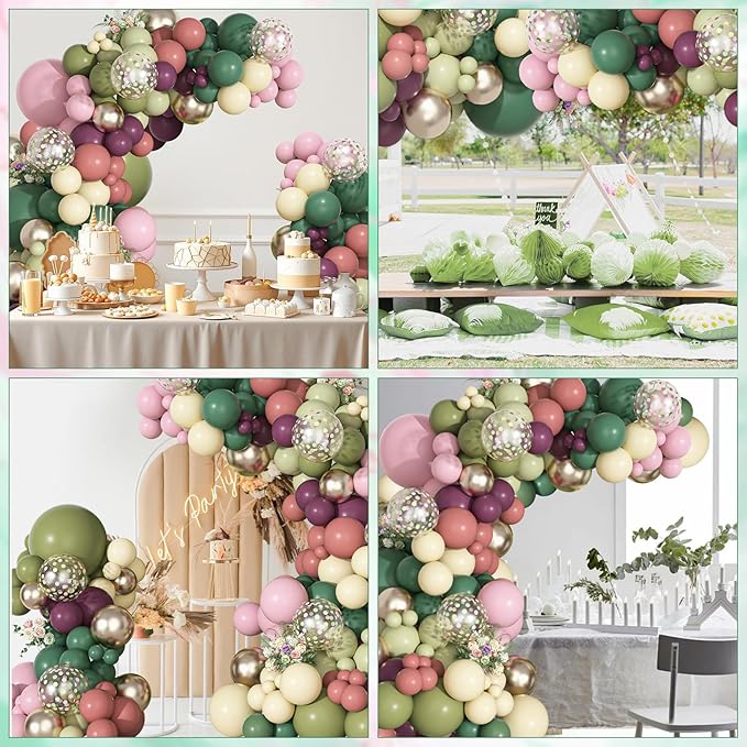 Ouddy Party Dusty Pink Green Yellow Balloons Garland Arch Kit,