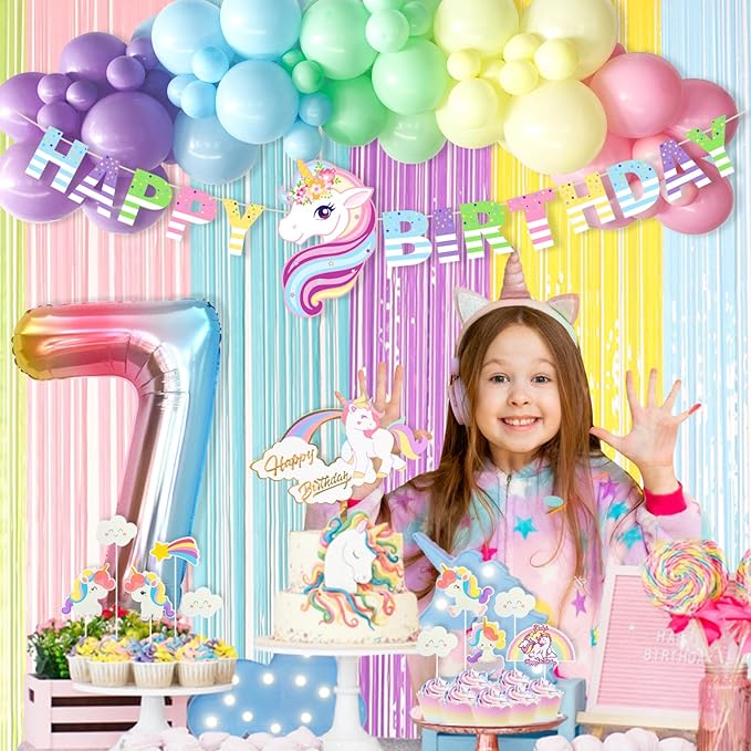 Unicorn 7th Birthday Party Decorations Rainbow Banner Balloons No.7