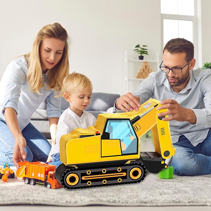 Construction Dump Excavator Piñata with Blindfold and Bat Tractor