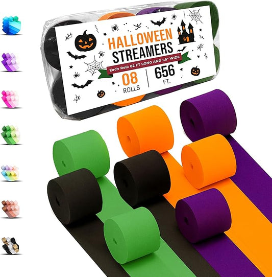 Captain Décor 8 Halloween Streamers, 656ft Pack of 8 Crepe Paper
