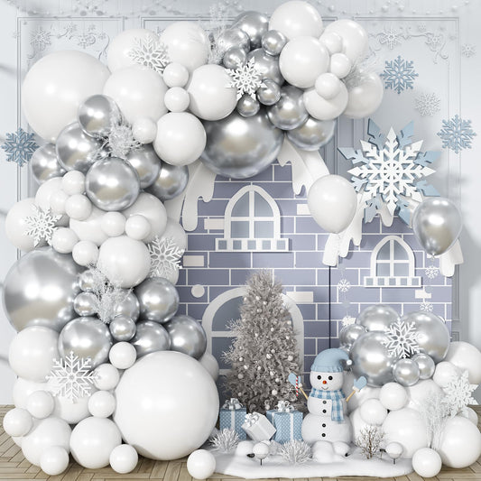 Silver and White Balloon Garland Kit, Metallic Silver White Balloon
