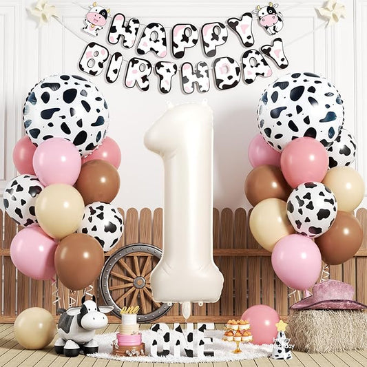 1st Birthday Decorations for Girls, 40 Inch Cream Number 1 Balloon,