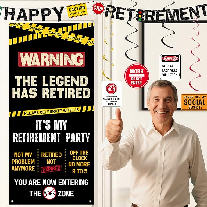 Retirement Decorations Men Women Caution Logos Happy Retirement