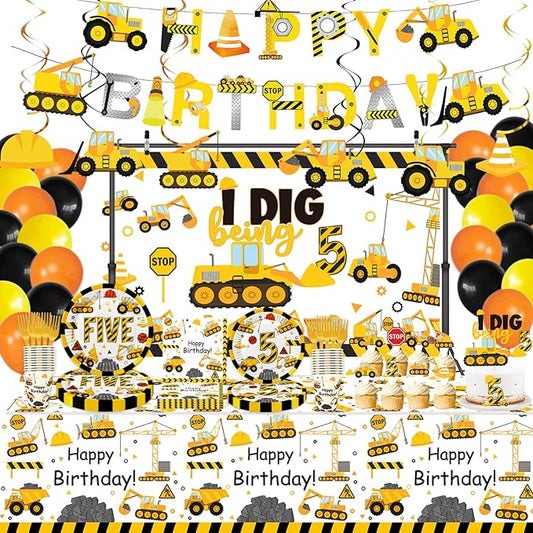 178 Pcs Construction 5th Birthday Party Supplies Dump Truck Five
