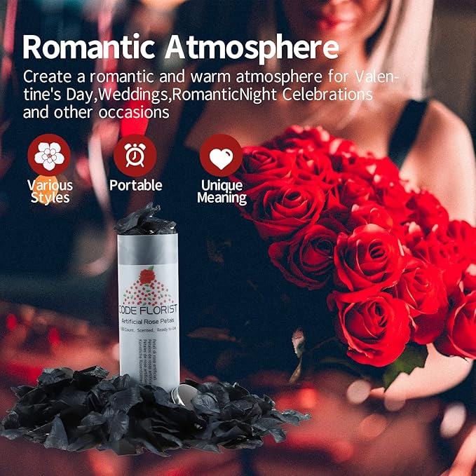 CODE FLORIST 1500 PCS Black Silk Rose Petals,Romantic