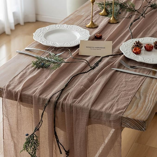 Keketoarrange 6pcs Cheesecloth Table Runner Nude Gauze Rustic Boho
