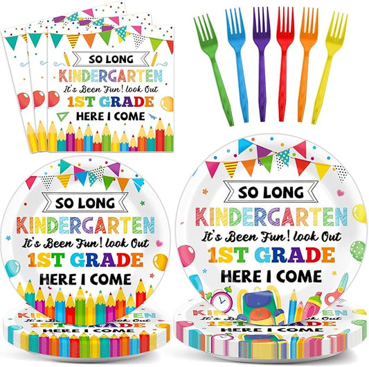 96Pcs Kindergarten Graduation Party Paper Plates and Napkins So Long