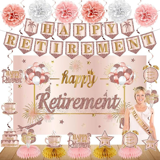 20PCS Retirement Party Decorations Kit for Women Pink Rose Gold