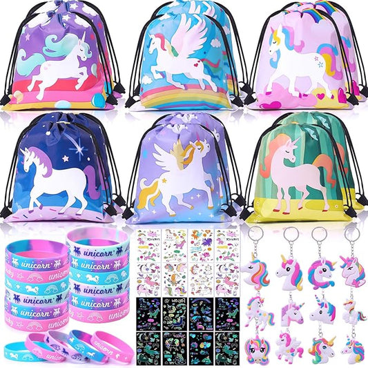 12 Sets Unicorn Party Favors Birthday Supplies for Girls Drawstring