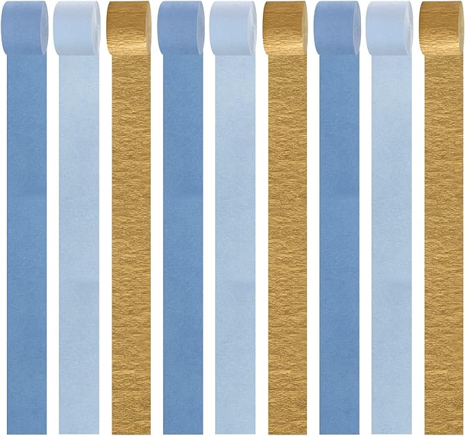 Light-Dusty Blue Gold Party-Decorations Streamers - 9 Rolls Birthday