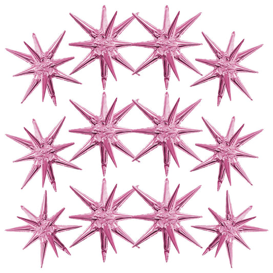 Pink Star Balloons 12pcs Foil Mylar Balloons Cone Spike Explosion Star