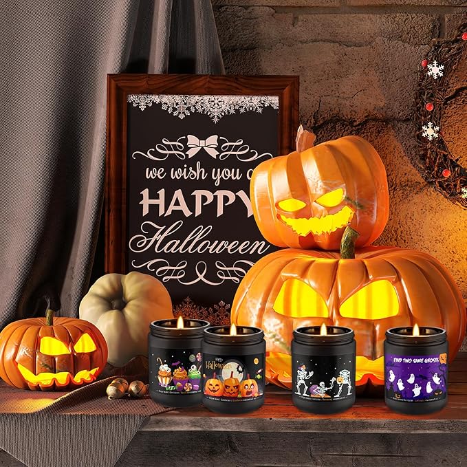 Halloween Scented Candles Set 4 Pack 7oz Each Soy Wax Candles with