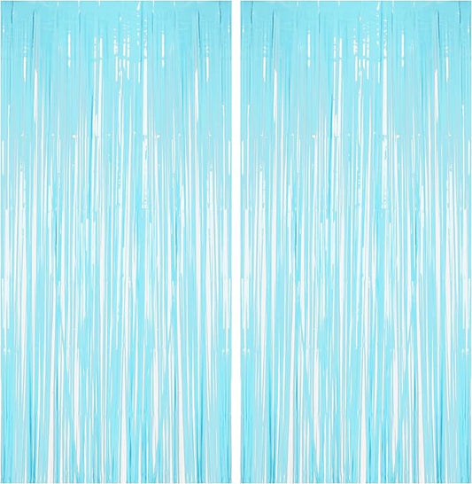Fringe Curtains Backdrop - 2Pcs Pastel Blue Party