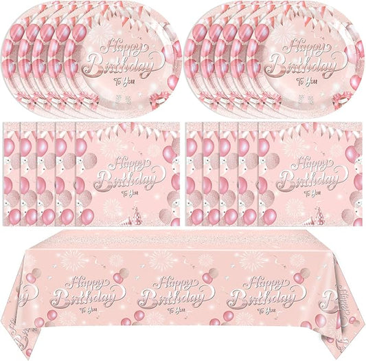 41Pcs Rose Gold Birthday Party Decorations Happy Birthday Plates and