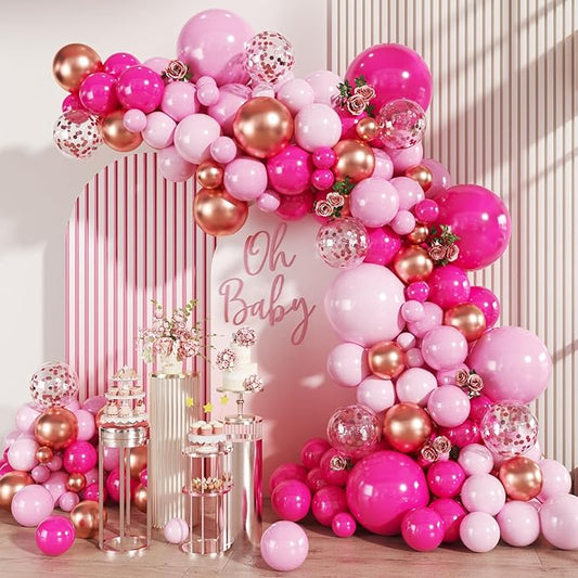 Pink and Rose Gold Balloon Garland Arch Kit 147Pcs Hot Pastel Pink