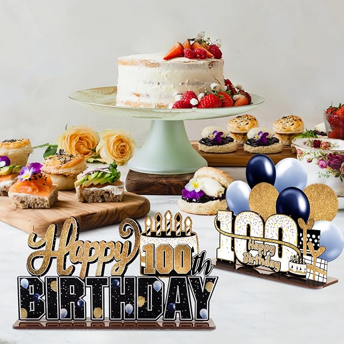 LINGTEER Happy 100th Birthday Gold Acrylic Table Topper Centerpieces