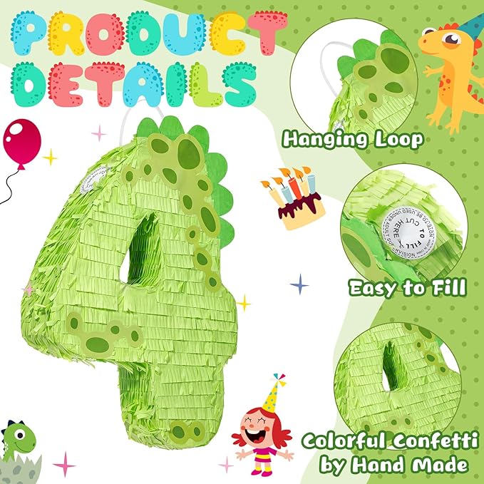 Poen 16 Inch Dinosaur Piñata Number 1 2 3 4 5 6 7 8 9 for Kids
