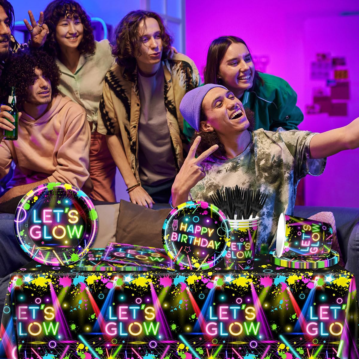 Neon Party Supplies,142Pcs Let Glow Party Decorations Including
