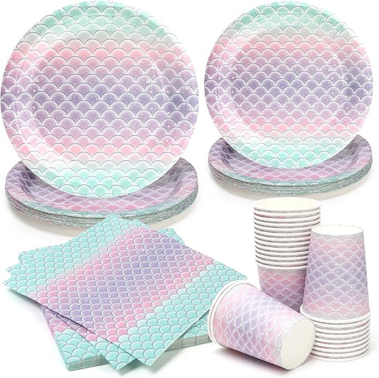 96Pcs Mermaid Plates Party Supplies Kpop Paper Plates and Napkins