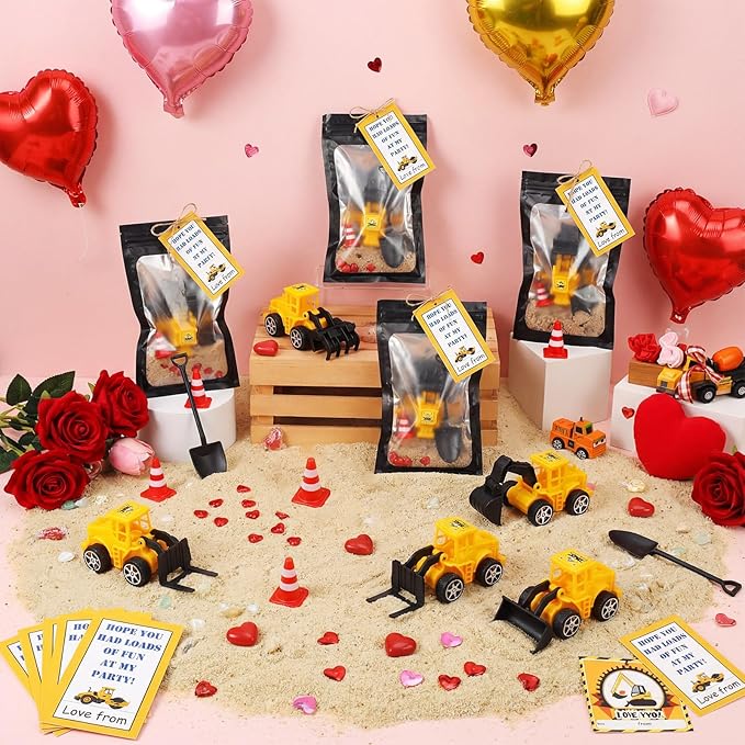 12 Set Construction Party Favors Truck Vehicle Set with Sand