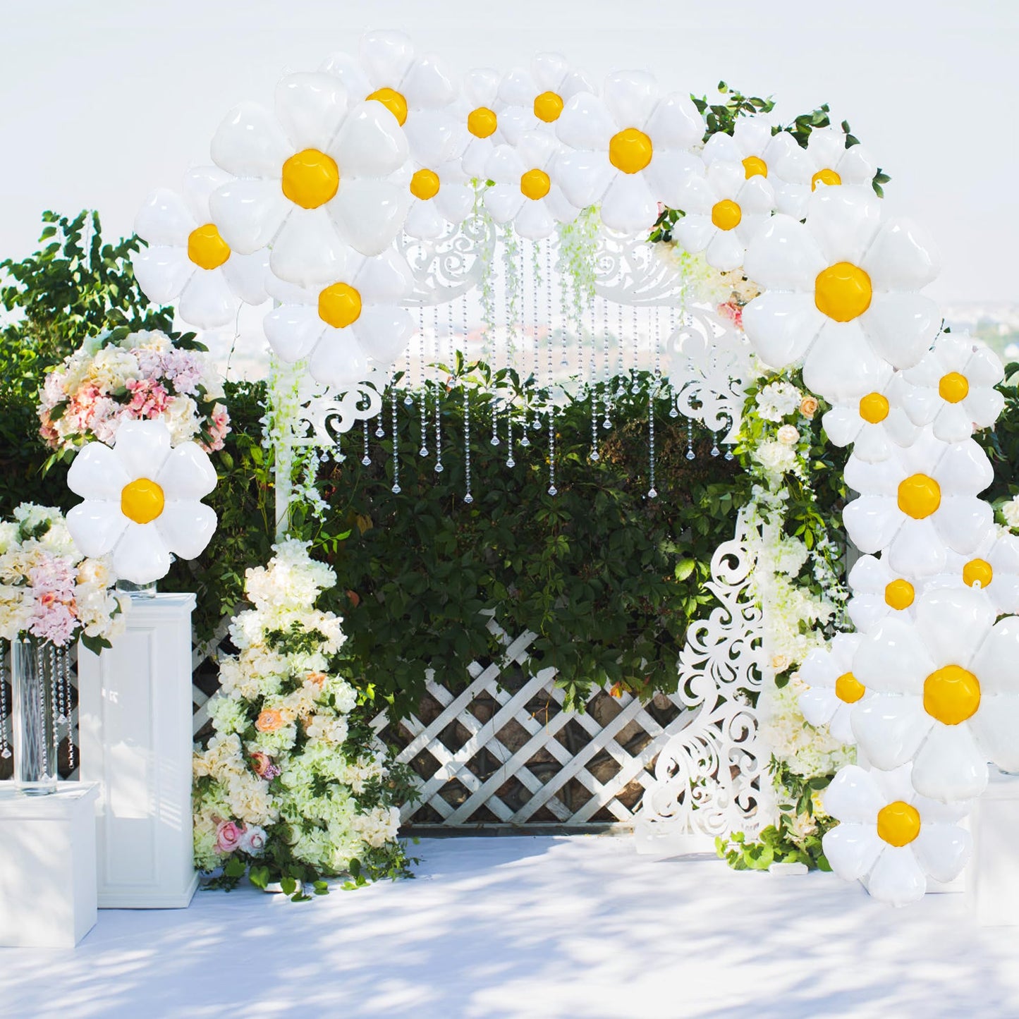 EUVBOKW 21PCS Daisy Balloons,White Foil Flower Balloons Set for Groovy