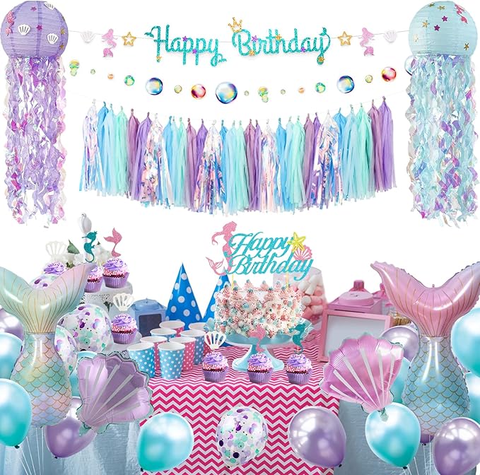 Mermaid Birthday Party Decorations Supplies Banner Tassel Garland