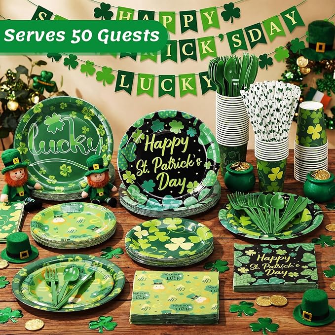 450 Pcs Happy St Patrick's Day Tableware Set Decorations Lucky Green